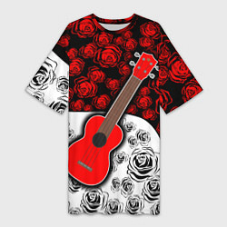 Футболка женская длинная Гитара Розы Контраст, цвет: 3D-принт
