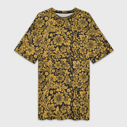Женская длинная футболка Золотые Цветы хохлома