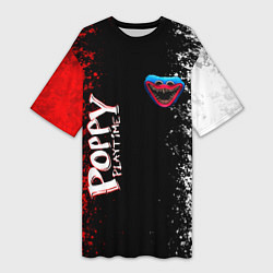 Женская длинная футболка Poppy Playtime - Брызги и капли красок