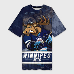 Футболка женская длинная Виннипег Джетс, Winnipeg Jets Маскот, цвет: 3D-принт