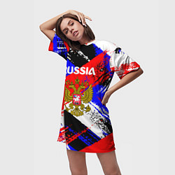 Футболка женская длинная Russia Геометрия патриотизм, цвет: 3D-принт — фото 2