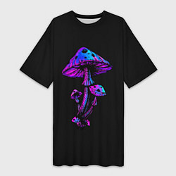 Футболка женская длинная Неоновый гриб, цвет: 3D-принт