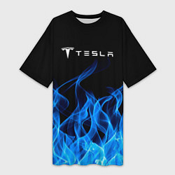 Футболка женская длинная Tesla Fire, цвет: 3D-принт