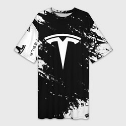 Футболка женская длинная Tesla logo texture, цвет: 3D-принт