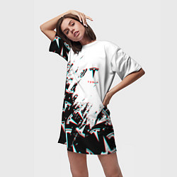 Футболка женская длинная Tesla pattern glitch, цвет: 3D-принт — фото 2