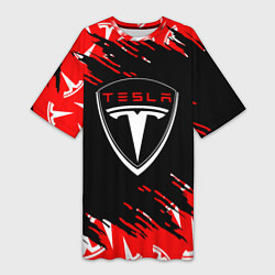 Женская длинная футболка Tesla - Logo Sport Auto