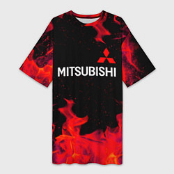 Футболка женская длинная Mitsubishi пламя огня, цвет: 3D-принт