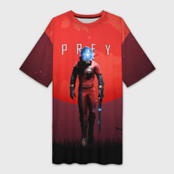 Футболка женская длинная Prey красная планета, цвет: 3D-принт