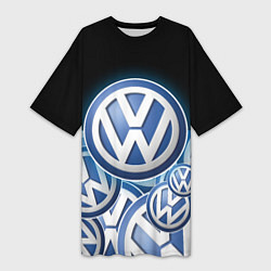 Футболка женская длинная Volkswagen Большое лого паттерн, цвет: 3D-принт