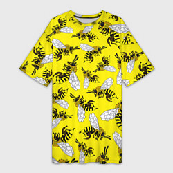 Женская длинная футболка Пчелы на желтом