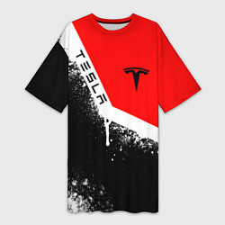 Футболка женская длинная ТЕСЛА TESLA WHITE LINE, цвет: 3D-принт