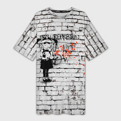 Женская длинная футболка Banksy Девочка в Противогазе Бэнкси