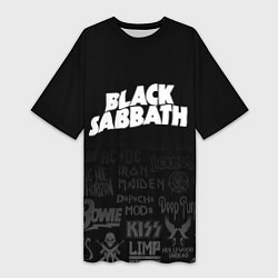 Женская длинная футболка Black Sabbath логотипы рок групп