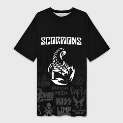 Женская длинная футболка Scorpions логотипы рок групп