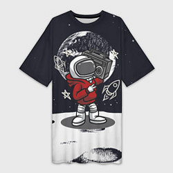Футболка женская длинная Космонавт с магнитофоном, цвет: 3D-принт