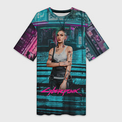 Женская длинная футболка Джуди сyberpunk2077
