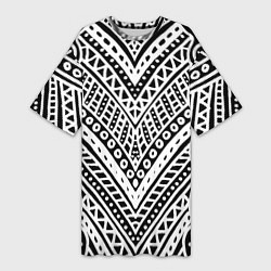 Женская длинная футболка Абстракция черно-белая Волны, полосы, вензеля Моно
