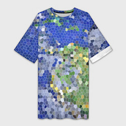 Футболка женская длинная Планета Земля - пиксельный рисунок, цвет: 3D-принт