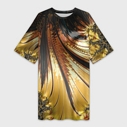 Женская длинная футболка Черный с золотым фрактал Абстракция