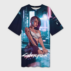 Футболка женская длинная Jydy cyberpunk2077, цвет: 3D-принт