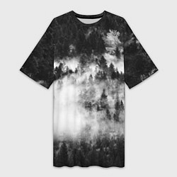Женская длинная футболка Мрачный лес - туман