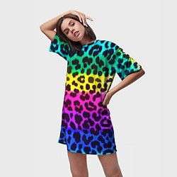 Футболка женская длинная Leopard Pattern Neon, цвет: 3D-принт — фото 2