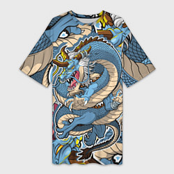Женская длинная футболка Синий дракон-монст