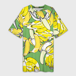 Футболка женская длинная Banana pattern Summer Food, цвет: 3D-принт