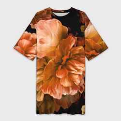 Женская длинная футболка Цветы Пионы