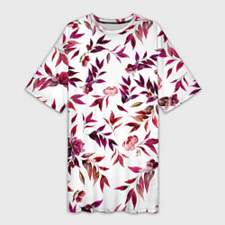 Женская длинная футболка Цветы Летние Розовые