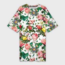 Женская длинная футболка Узор из летних роз Summer Roses Pattern