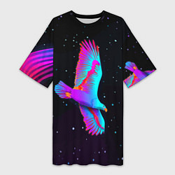 Футболка женская длинная Eagle Space Neon, цвет: 3D-принт