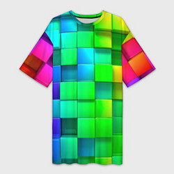 Футболка женская длинная РАЗНОЦВЕТНЫЕ КУБИКИ MULTICOLORED CUBES, цвет: 3D-принт