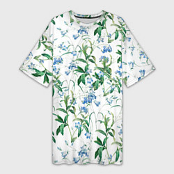 Женская длинная футболка Цветы Синие Незабудки