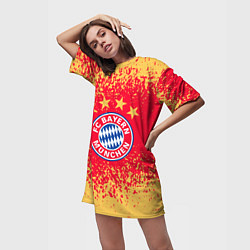 Футболка женская длинная Bayern munchen красно желтый фон, цвет: 3D-принт — фото 2