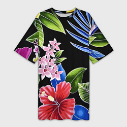 Женская длинная футболка Floral vanguard composition Летняя ночь Fashion tr