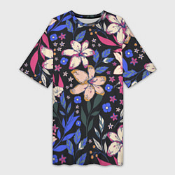 Женская длинная футболка Цветы Красочные Лилии В Саду