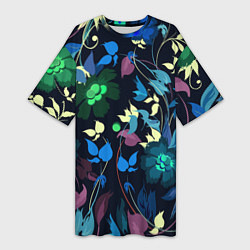 Женская длинная футболка Color summer night Floral pattern