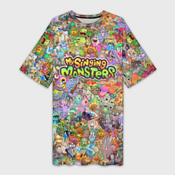 Футболка женская длинная MY SINGING MONSTERS ПЕРСОНАЖИ, цвет: 3D-принт