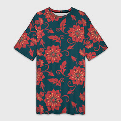 Женская длинная футболка Red flowers texture
