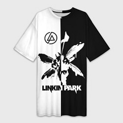 Футболка женская длинная Linkin Park логотип черно-белый, цвет: 3D-принт