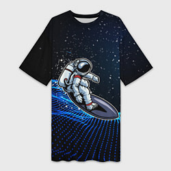 Женская длинная футболка Космонавт на доске - серфинг
