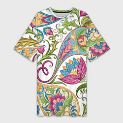 Женская длинная футболка Fashionable floral Oriental pattern Summer 2025