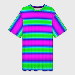 Женская длинная футболка Зеленый и фиолетовые яркие неоновые полосы striped