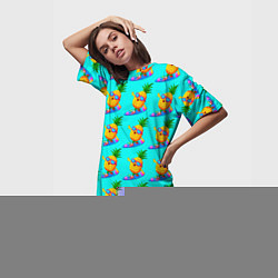 Футболка женская длинная PINEAPPLE ON A SKATEBOARD, цвет: 3D-принт — фото 2