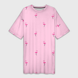 Женская длинная футболка Фламинго на розовом фоне