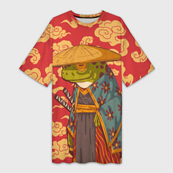 Женская длинная футболка Старая самурайская лягуха