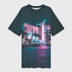 Женская длинная футболка Неоновая улица - Светло-синий