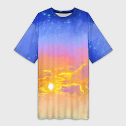 Футболка женская длинная Закатное небо и звезды, цвет: 3D-принт