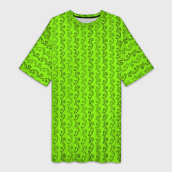 Футболка женская длинная Зеленые узоры в виде листочков, цвет: 3D-принт